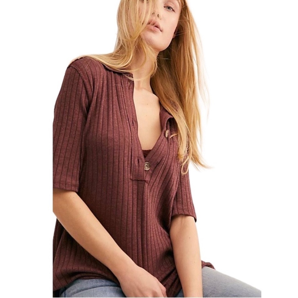 Free people raw edge 3 button ribbed polo - Picture 2 of 7